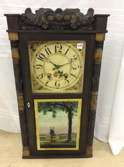 Lg. Antique Keywind Weighted Clock w/ Painted