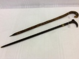 Lot of 2 Including Sword Cane & Wood Cane