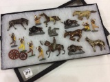 Collection of 17 Metal Indian & Animal Figurines