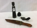 Lot of 3 Including Old Telescope, Engineer Compass