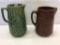 Lot of 2 Pottery Pitchers Including Green