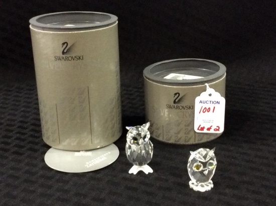 Lot of 2 Swarovski Silver Crystal Owls w/