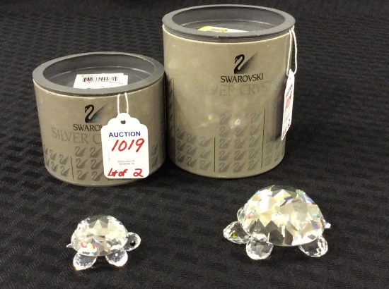 Lot of 2 Swarovski Silver Crystal Lg. & Sm. Turtle