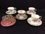 Lot of 5 Hand Painted Cups & Saucers
