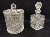 Lot of 2 Etched Glass Pieces Including Ice Bucket