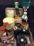 Group w/ Rotary Dial Phone, Baking Powder Tins,