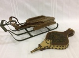 Child's Doll Sled & Eagle Design Bellows