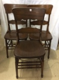 Lot of 3 Matching Wood Plank Bottom Chairs