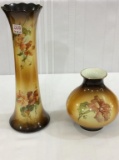 Lot of 2 Floral Painted Warwick Vases