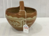 Decorated Southwest Pottery Handled  Basket Design