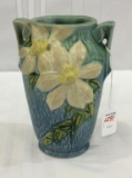 Roseville Dbl Handled White Rose Vase