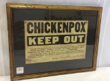 Framed Chicken Pox Keep Out Sign