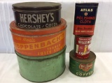 Lot of 6 Old Tins Including Hills Bros Coffee,