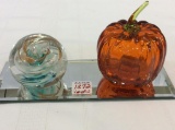 Lot of 2 Glass Paperweights Including