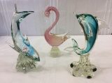 Lot of 3 Very Lg. Art Glass Animals