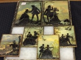 Lot of 6 Reverse on Glass Victorian Wall Plaques