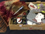 Box w/ Purses,  Linens & Art Glass