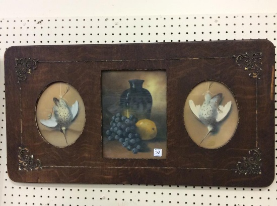 Three Section Antique Framed Fruit & Duck Design