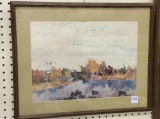 Framed Hunting Possible Water Color/Print  by