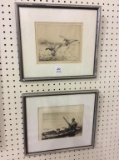 Lot of 2 Framed Pencil Etchings Including