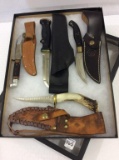 Lot of 4 Hunting Knives w/ Sheaths