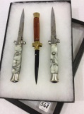Lot of 3 Push Button Knives-One Milano (Showcase