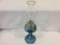 Blue Glass Pedestal Kerosene Lamp w/ Heart Design