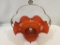 Red Satin Glass Floral Decorated Ruffled Edge