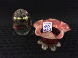 Lot of 2 Including Sm. Cranberry Glass Ruffled