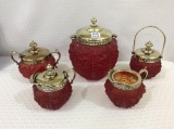 Lot of 5 Red Puffy Beaded Glass Pieces