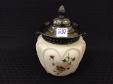 Satin Glass Floral Paint Biscuit Jar w/ Lid