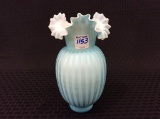 Blue Ribbon Strip Ruffled Edge Vase (Approx.