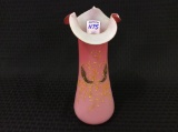Pink Ruffled Edge Vase w/ Enamel Painted