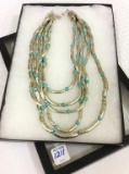 Southwest 5 Strand Silver & Turquoise Necklace