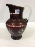 Red Cut to Clear Glass Pitcher