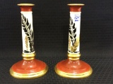 Pair of American Belleek Decorated Candle Sticks