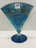 Steuben Blue Aurene Pedestal Fan Vase