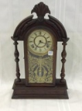 Antique Keywind Clock w/ Etched Tablet