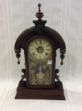 Antique Keywind Clock w/ Etched Tablet-