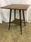 Square Oak Lamp Table w/ Glass Ball Claw Feet