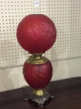 Electrified Red Dbl Globe Lamp