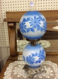 Blue Floral Painted Dbl Globe Lamp