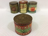 Lot of 4 Coffee Tins Including