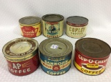 Lot of 6 Sm. Coffee Tins Including