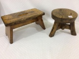 Lot of 2 Primitive Wood Stools Including