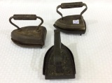 Lot of 3 Vintage Flat Irons & 3 Trivets