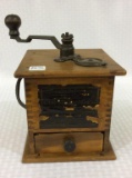 One Drawer Wood Coffee Grinder w/ Faded Paper