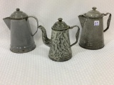 Lot of 3 Various Size Grey Graniteware Coffee