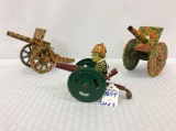 Lot of 3 Tin Cannon Toys Including One Push