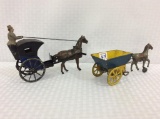 Lot of 2 Tin WInd Up Horse & Buggy w/